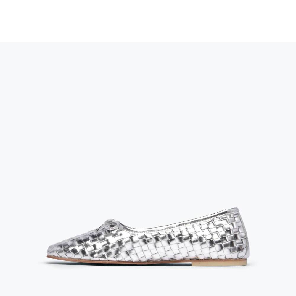 NEW FREDA SALVADOR women's jada ballet square toe flat in silver closed woven ca - Picture 4 of 4